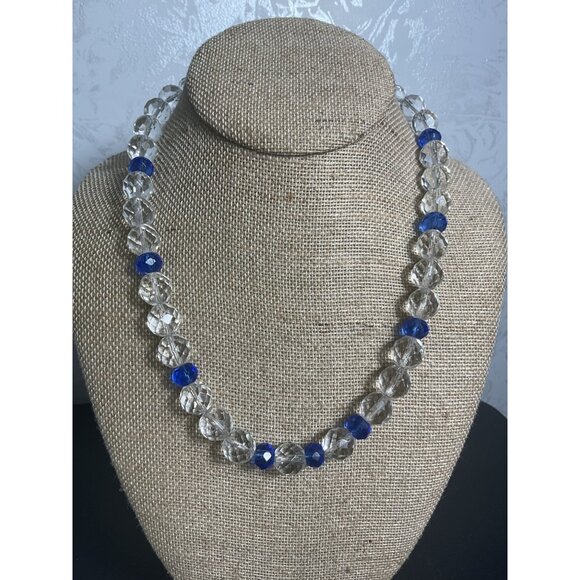 Crystal & Blue Bead Necklace With Decorative Clasp - Picture 1 of 4
